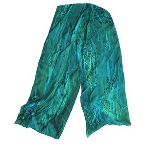Green Teal Marbled Scarf Silky Womens Rectangular Wrap